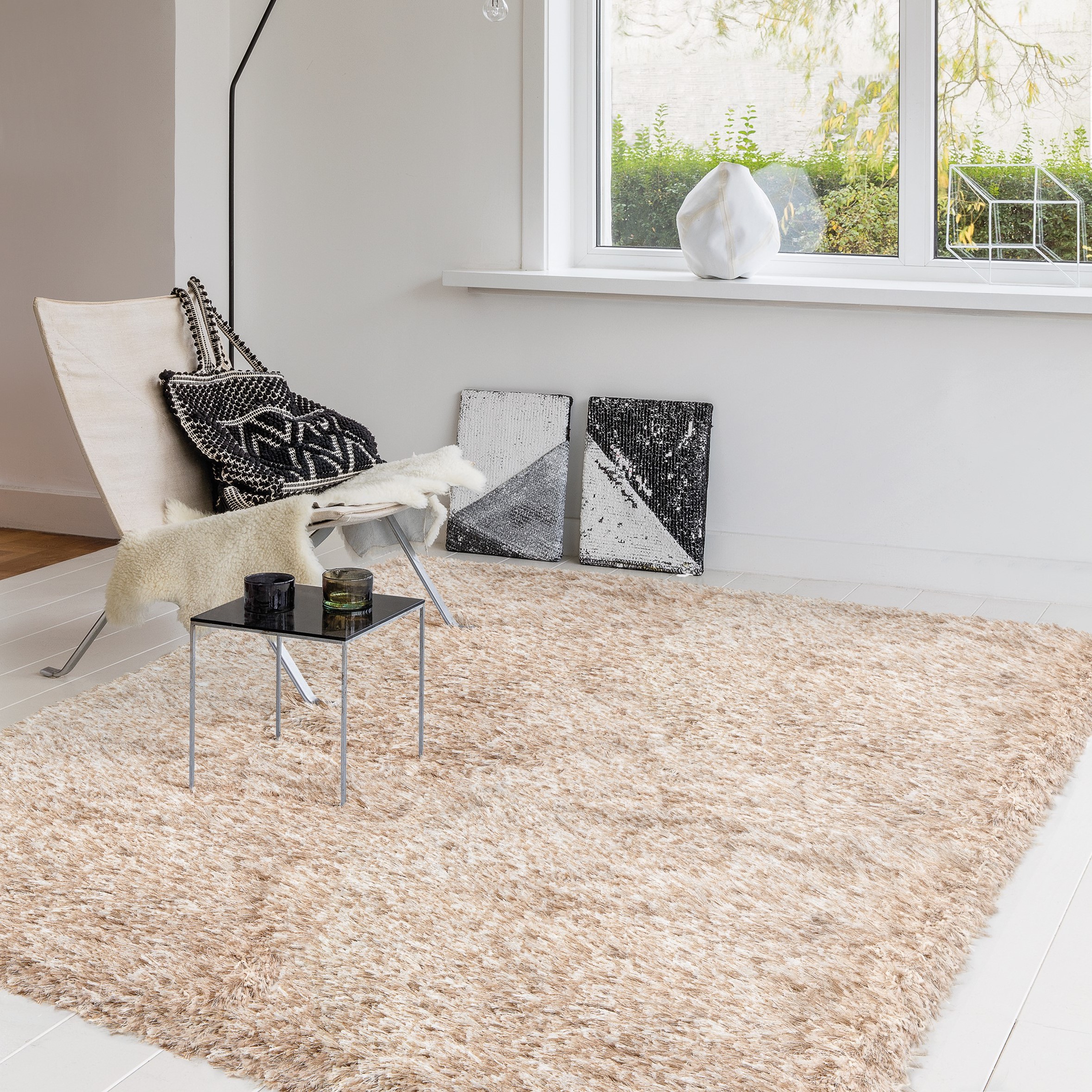 Ryedale Heather Plain Shaggy Wool Rug In Cappuccino